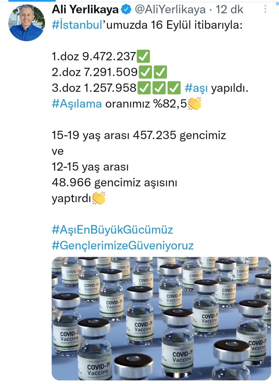 İstanbul Valisi Ali Yerlikaya: “Aşılama oranımız yüzde 82,5”
